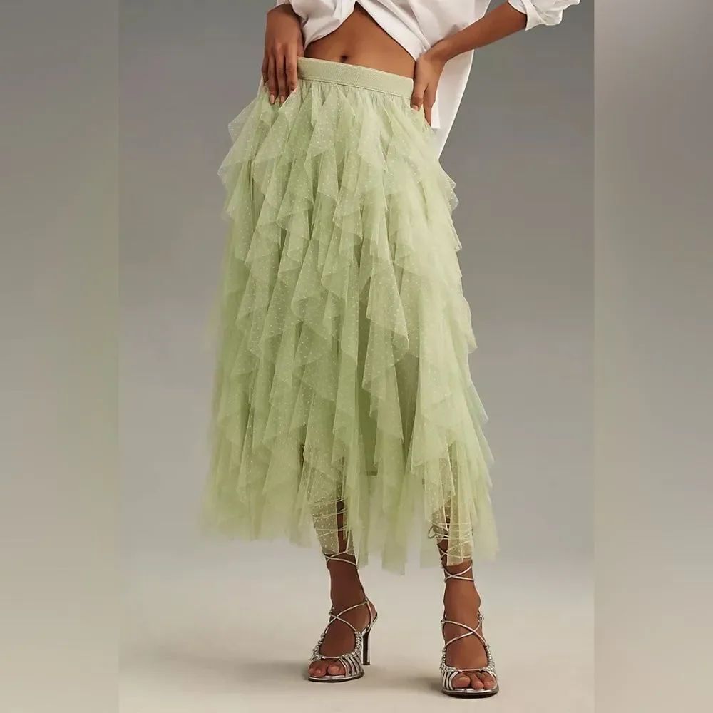Anthropologie The Chéri Ruffled Tulle Midi Skirt/ size XS